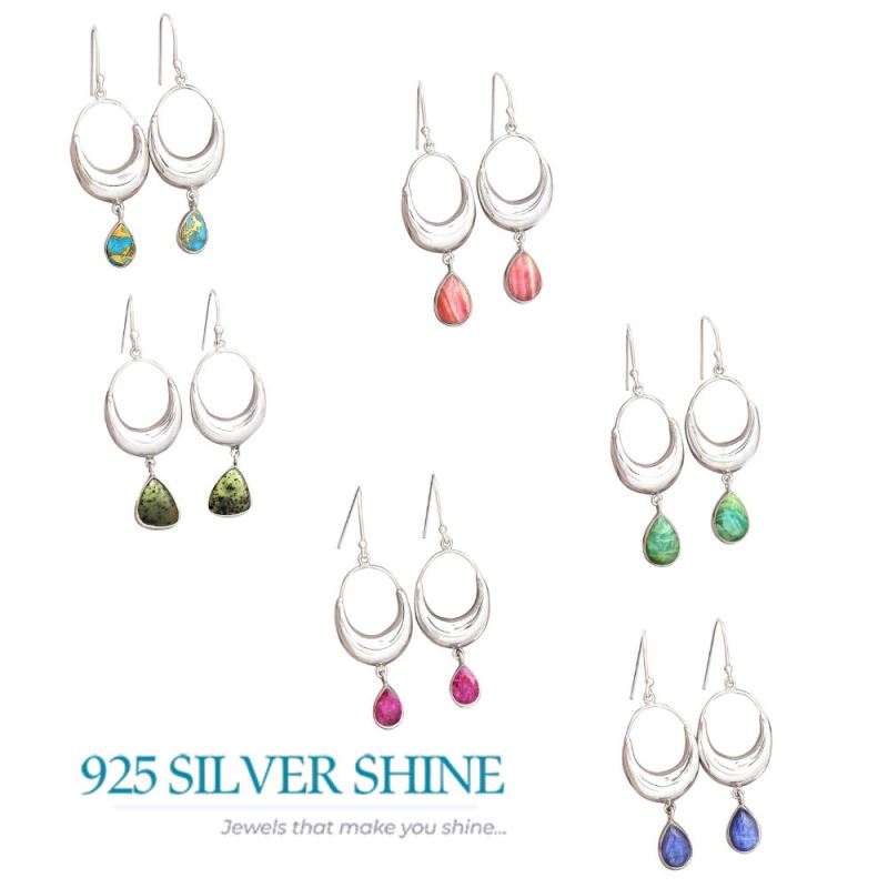 925 Sterling Silver Earrings In Natural Multi Gemstone 925SE2016_2