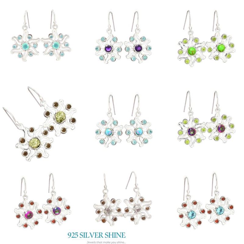 Fine 925 Sterling Silver Earrings In Semi Precious Blue Topaz Gemstone 925SE2021_3