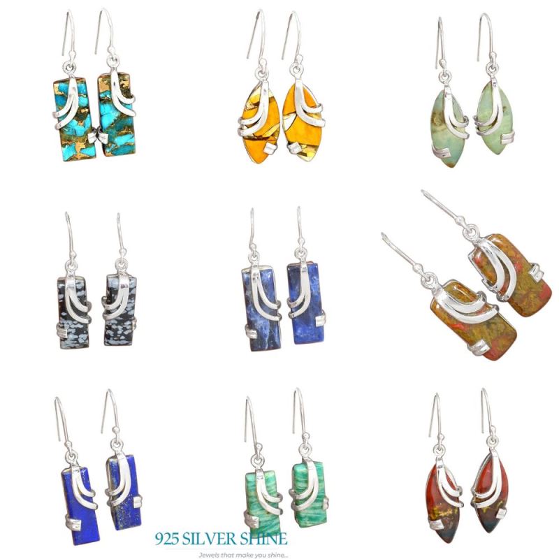 925 Sterling Silver Earrings In Chrysoprase Gemstone Jewelry 925SE2079_5