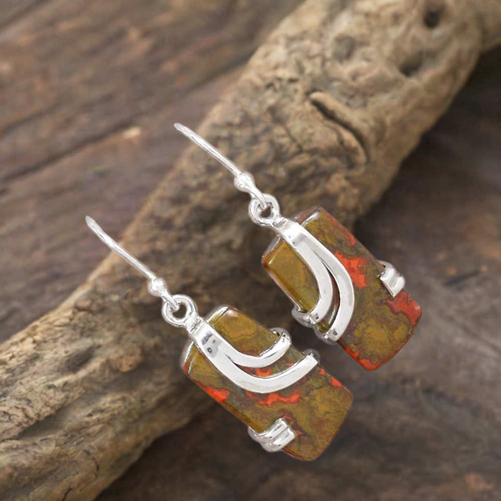 925 Sterling Silver Handmade Earrings In Unakite Gemstone Jewelry 925SE2089