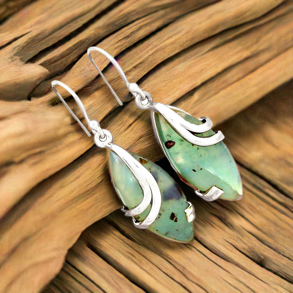 Genuine Chrysoprase Gemstone Earrings In Solid 925 Silver 925SE2107