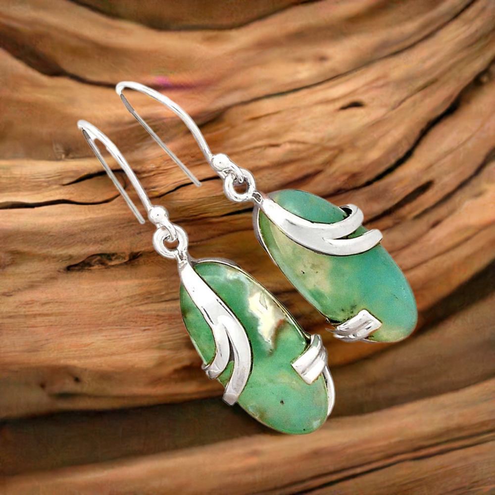 925 Sterling Silver Earrings In Genuine Chrysoprase Gemstone 925SE2116