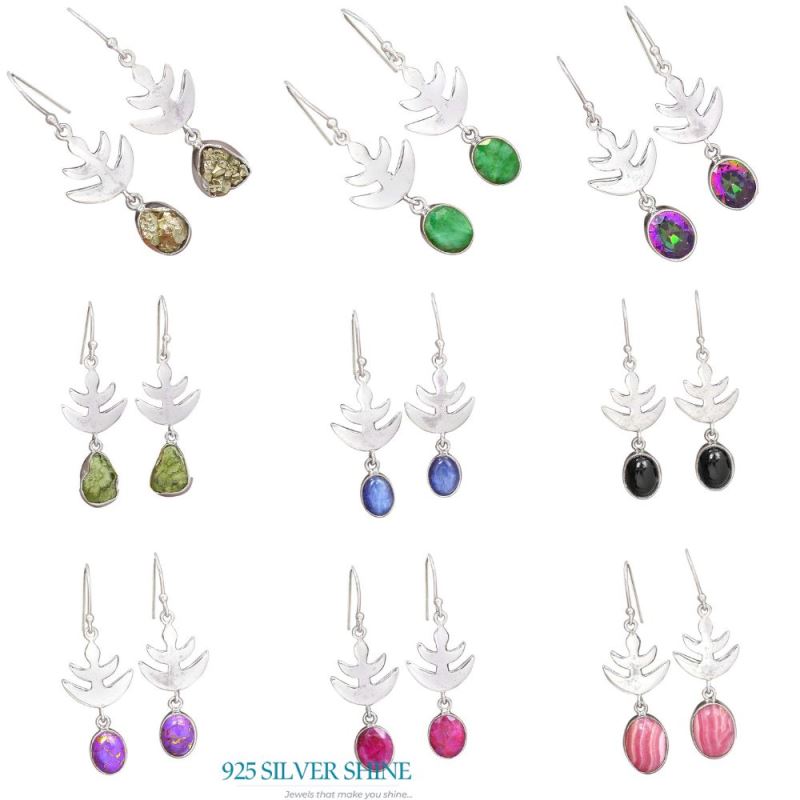 Solid 925 Silver Earrings In Semi Precious Pyrite Gemstone 925SE2176_3
