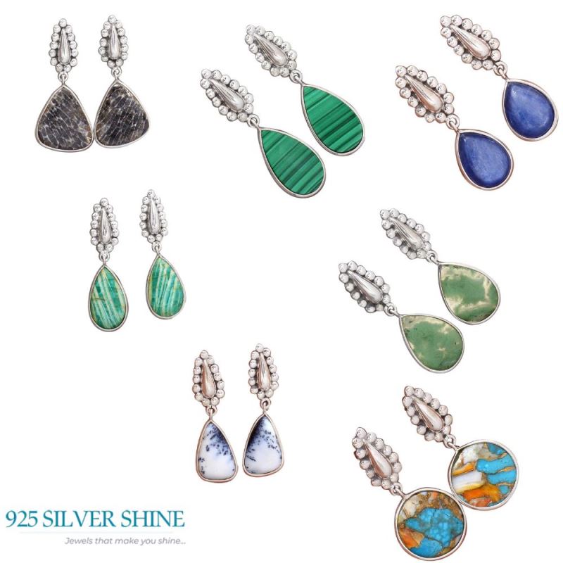 Natural Amazonite Gemstone Earrings In Fine 925 Sterling Silver 925SE2187_3