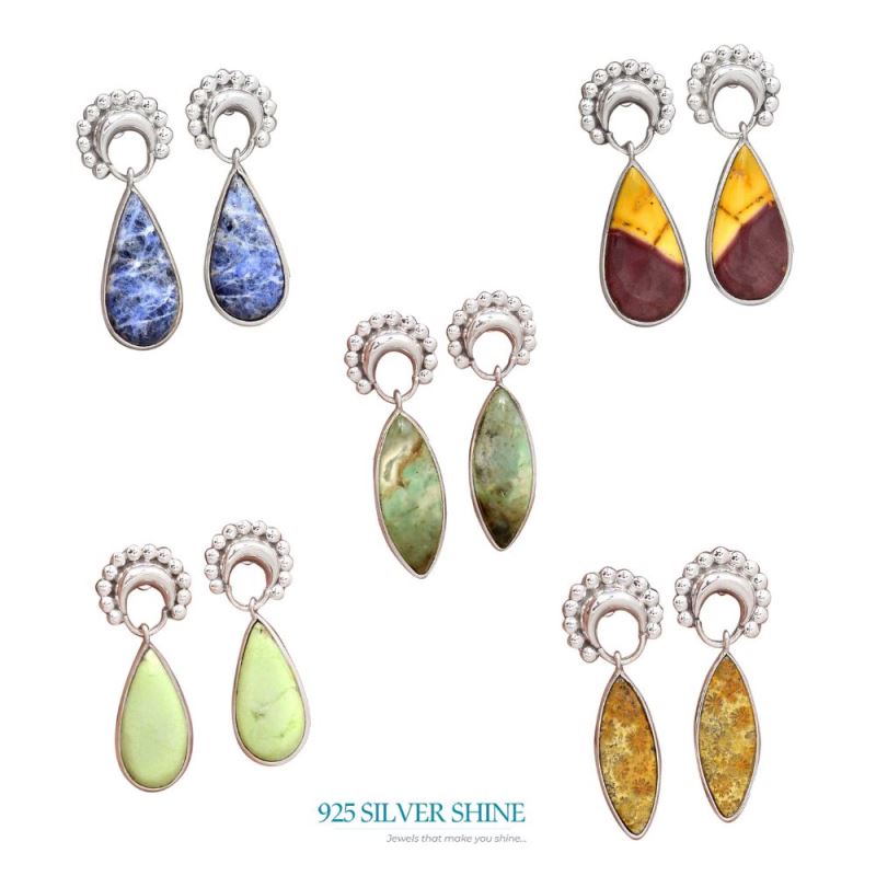 925 Sterling Silver Earrings In Natural Agate Gemstone 925SE2190_3