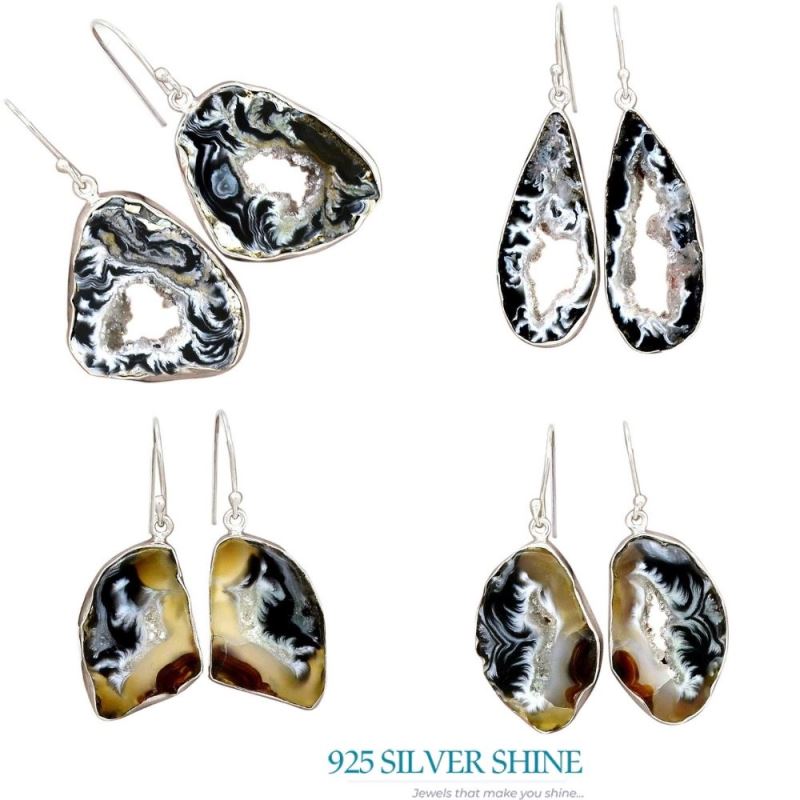 925 Sterling Silver Earrings In Genuine Geode Druzy Gemstone 925SE2201_7
