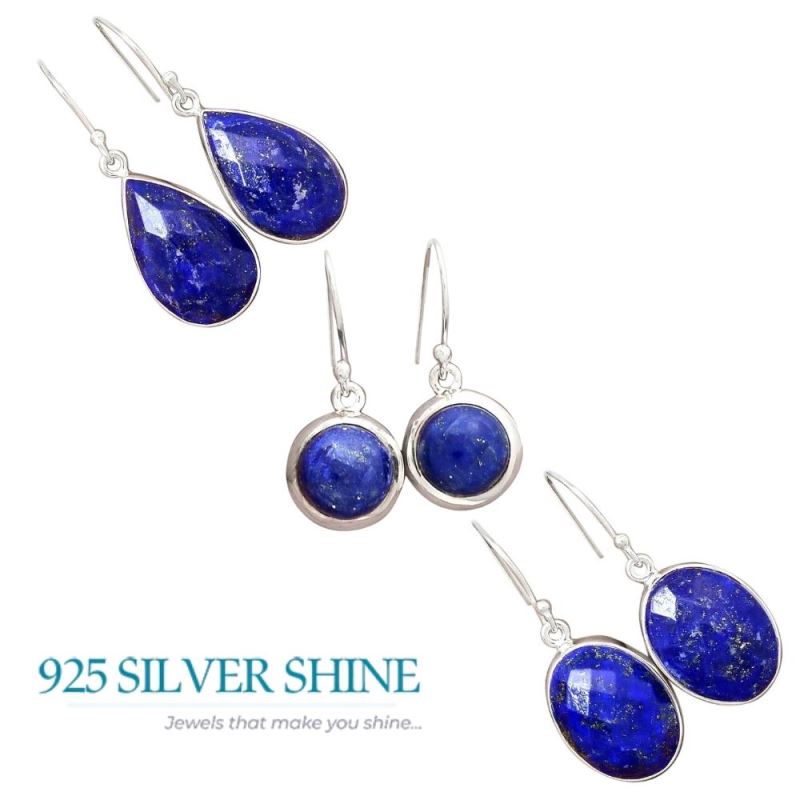 925 Sterling Silver Earrings In Genuine Lapis Gemstone 925SE2271_3