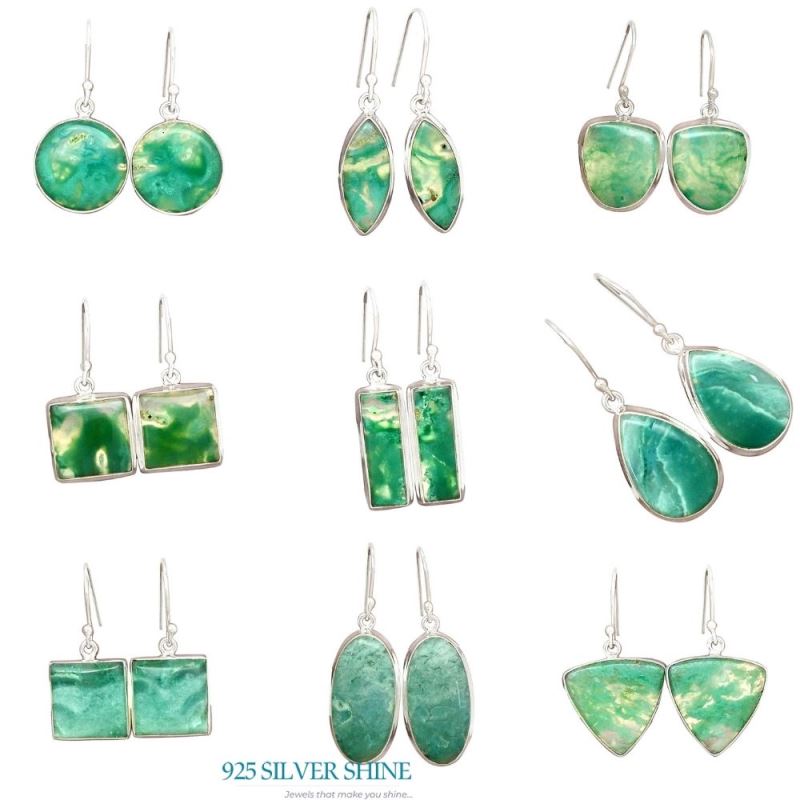 925 Sterling Silver Earrings In Semi Precious Chrysoprase Gemstone 925SE2282_4