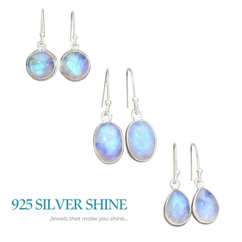 Semi Precious Rainbow Moonstone Earrings In 925 Sterling Silver Jewelry 925SE2288_8