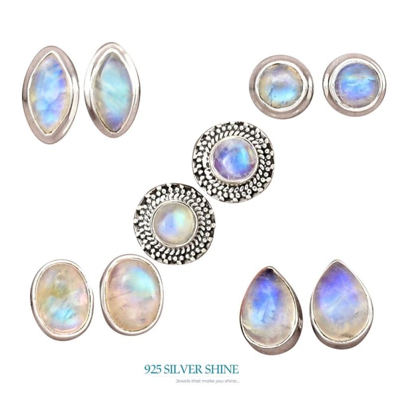 Semi Precious Rainbow Moonstone Earrings In 925 Sterling Silver Jewelry 925SE2294_4