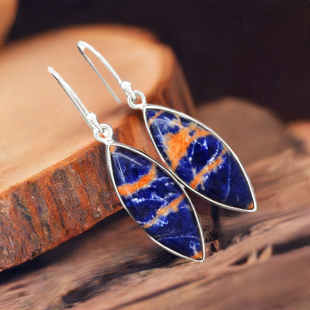925 Sterling Silver Earrings In Natural Sodalite Gemstone 925SE2330
