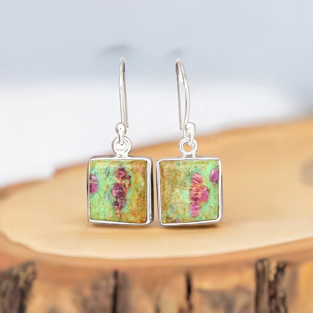 925 Sterling Silver Handmade Earrings In Ruby Zoisite Gemstone Jewelry 925SE2400