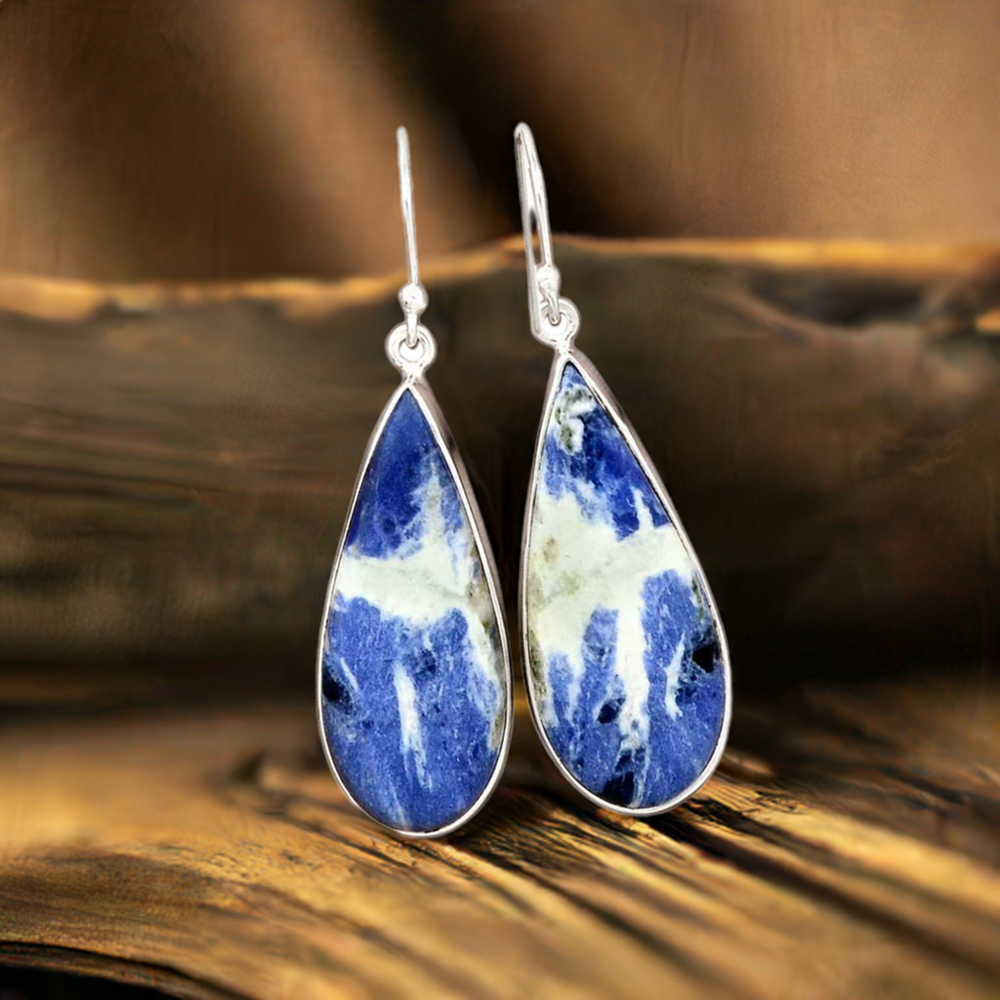 925 Sterling Silver Earrings In Genuine Sodalite Gemstone 925SE2411