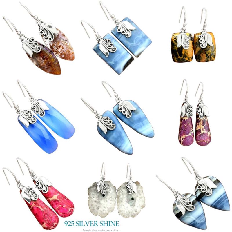 925 Sterling Silver Earrings In Natural Agate Gemstone 925SE2506_3