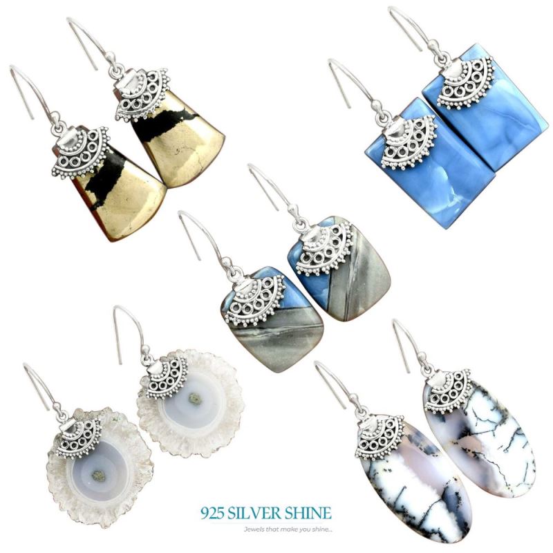 925 Sterling Silver Earrings In Natural Pyrite Gemstone 925SE2515_3