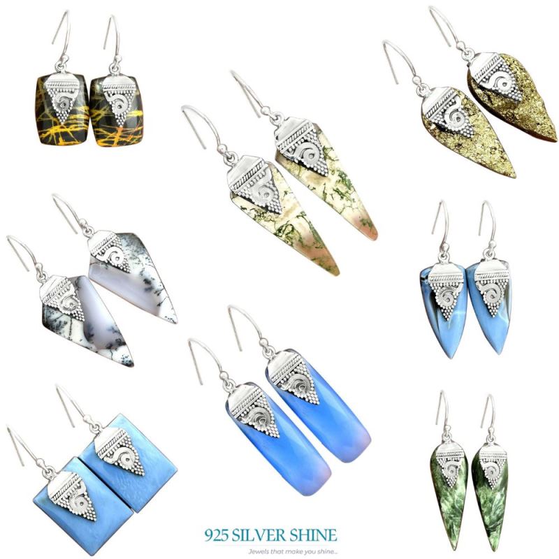 Natural Agate Gemstone Earrings In 925 Sterling Silver Jewelry 925SE2521_3