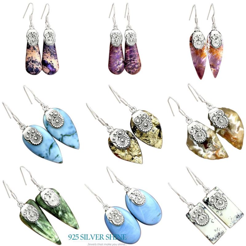 Natural Dendrite Opal Gemstone Earrings In 925 Sterling Silver Jewelry 925SE2527_3