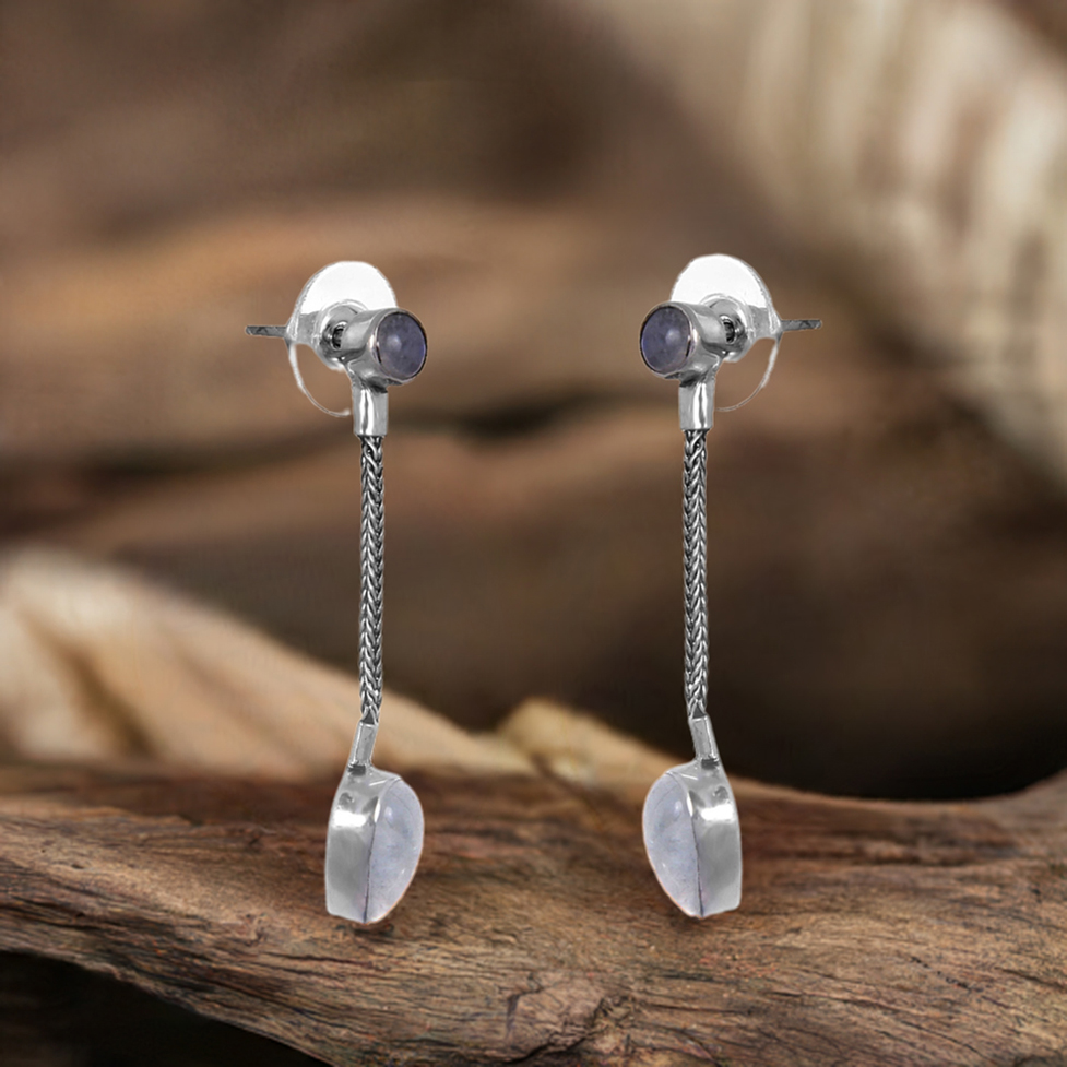 Semi Precious Rainbow moonstone Earrings In 925 Sterling Silver Jewelry 925SE260_0