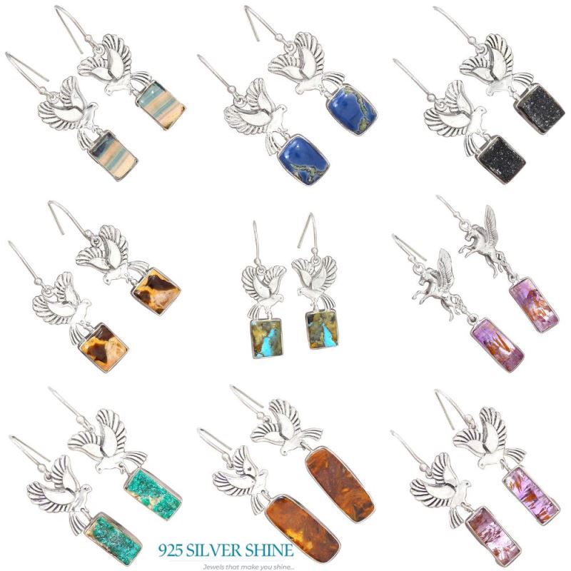 925 Sterling Silver Earrings In Natural Fluorite Gemstone 925SE2669_3