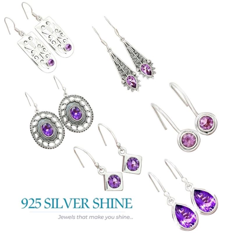 925 Sterling Silver Earrings In Amethyst Gemstone Jewelry 925SE2695_12