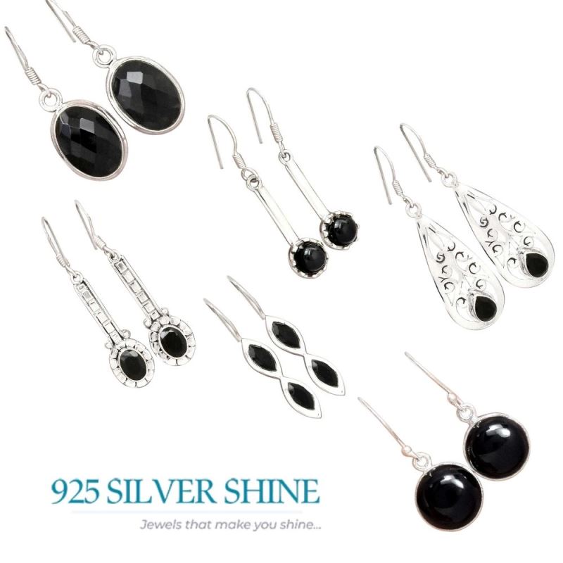 925 Sterling Silver Handmade Earrings In Black Onyx Gemstone Jewelry 925SE2710_15