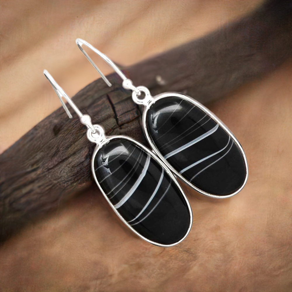 925 Sterling Silver Earrings In Natural Botswana Agate Gemstone 925SE2731