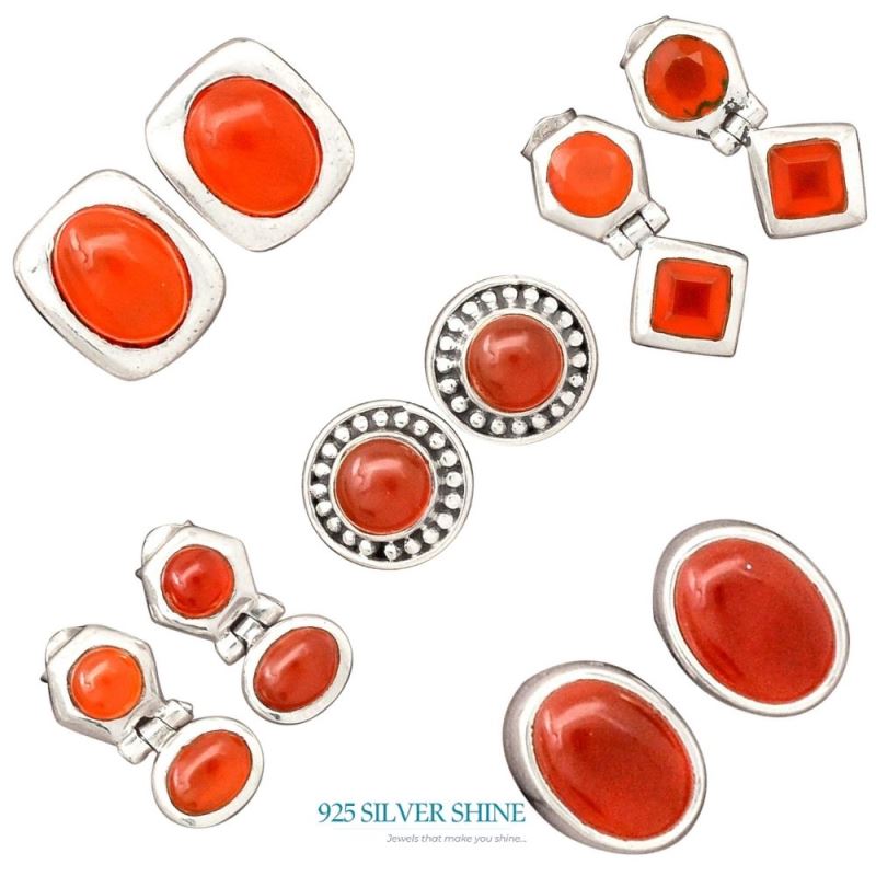 925 Sterling Silver Earrings In Carnelian Gemstone Jewelry 925SE2739_11