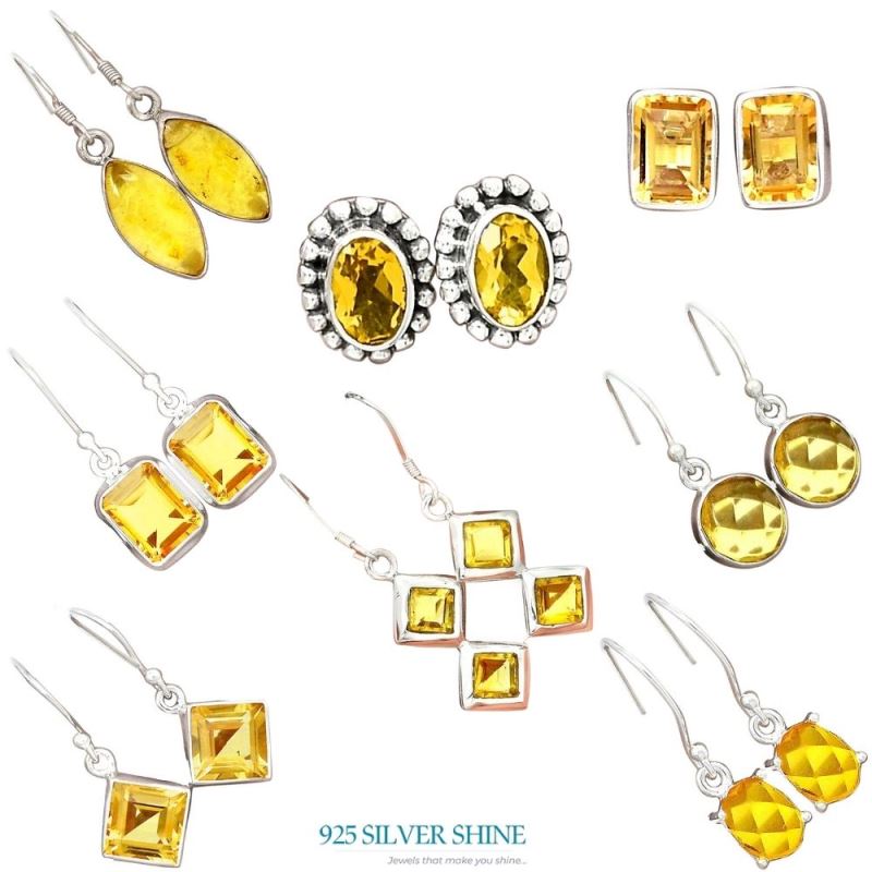 Fine 925 Sterling Silver Earrings In Natural Citrine Gemstone 925SE2754_1