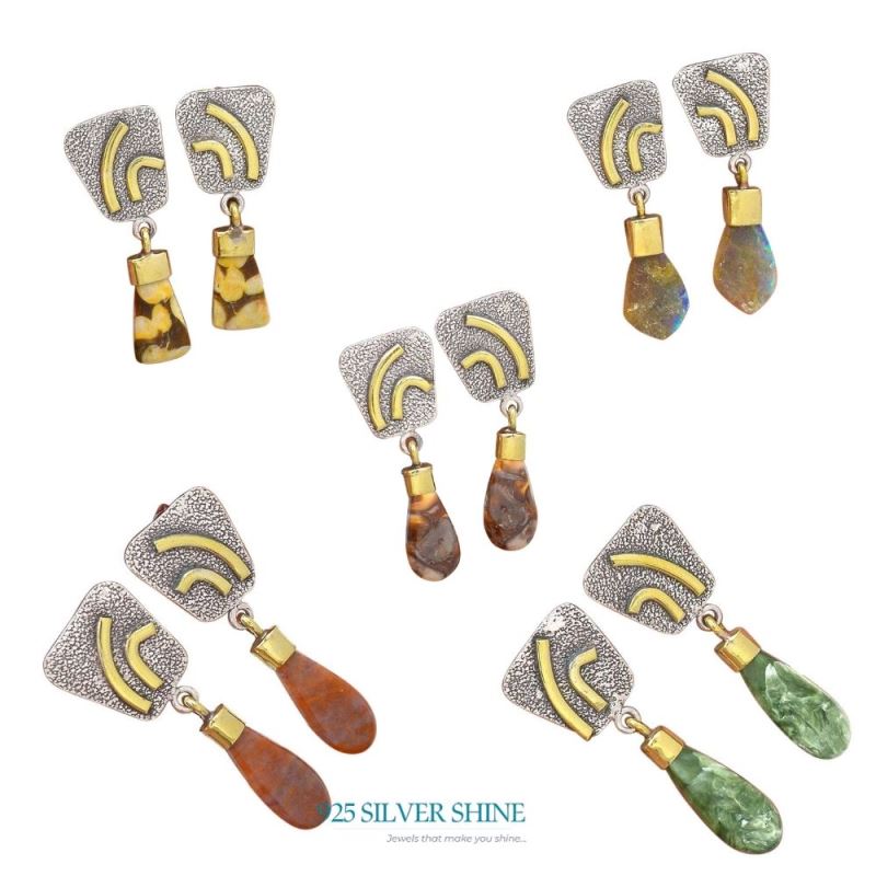 Genuine Honey Aragonite Gemstone Earrings In 925 Sterling Silver Jewelry 925SE2765_3