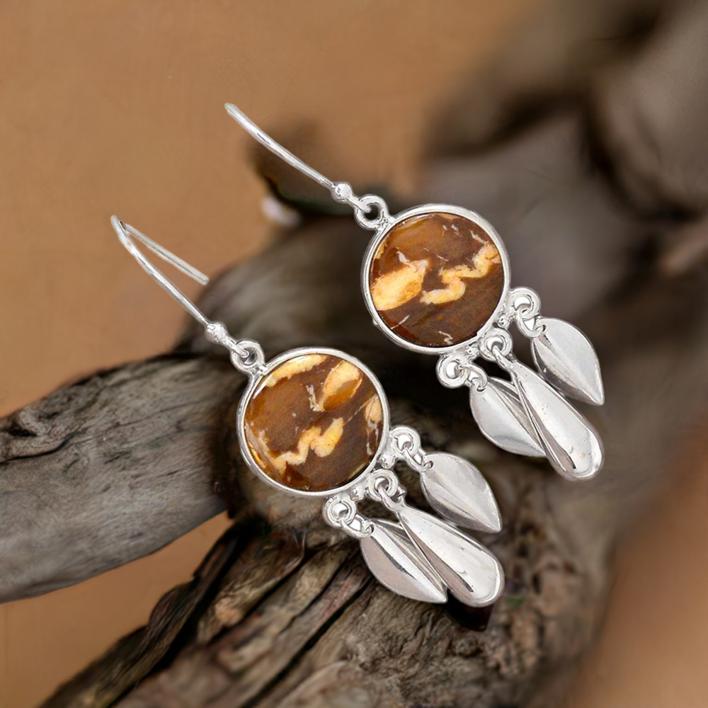 925 Sterling Silver Handmade Earrings In Peanut Wood Jasper Gemstone Jewelry 925SE2775