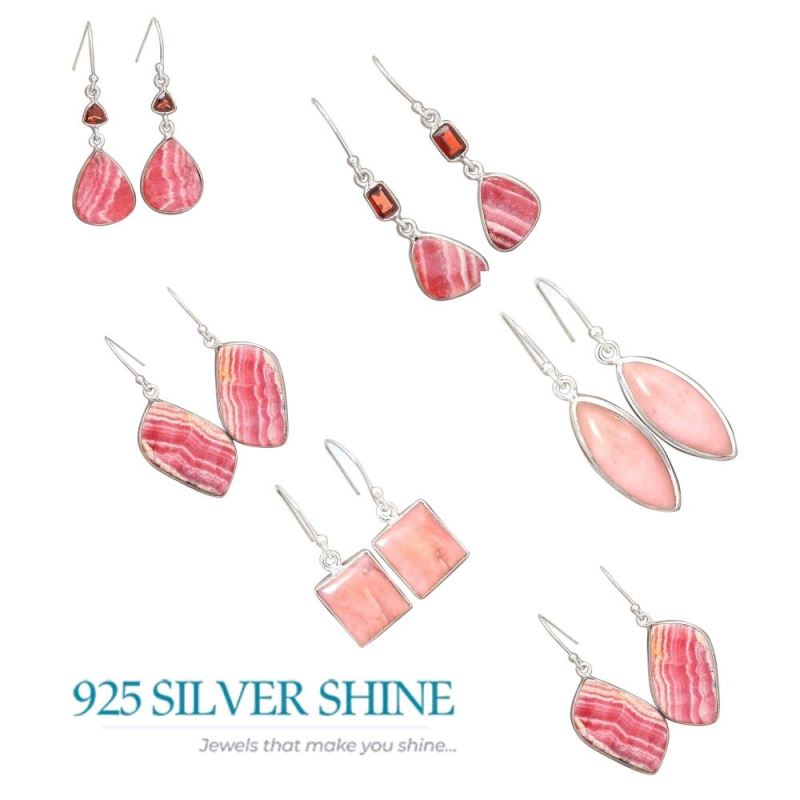 Natural Rhodochrosite Gemstone Earrings In 925 Sterling Silver 925SE2815_3