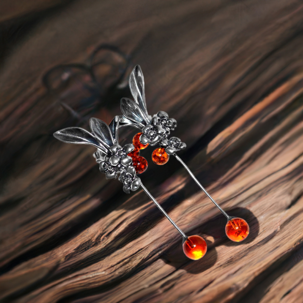 925 Sterling Silver Handmade Earrings In Amber Gemstone Jewelry 925SE2934