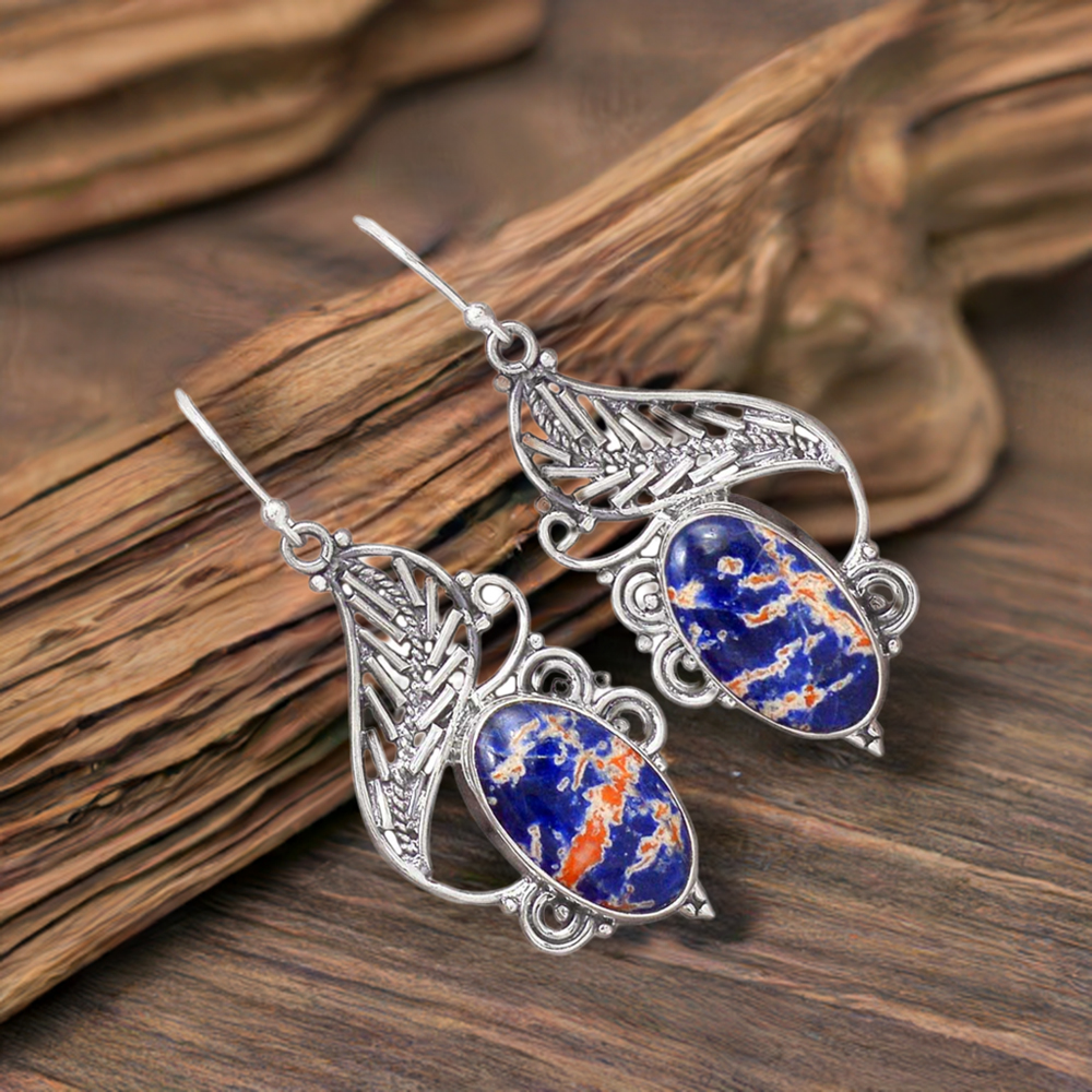 925 Sterling Silver Handmade Earrings In Sodalite Gemstone Jewelry 925SE2948