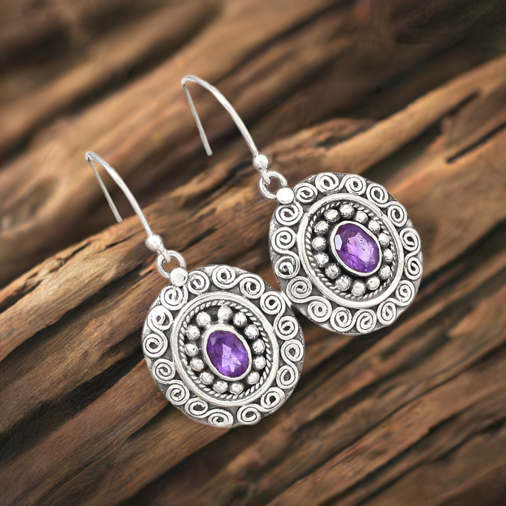 925 Sterling Silver Earrings In Natural Amethyst Gemstone 925SE2988