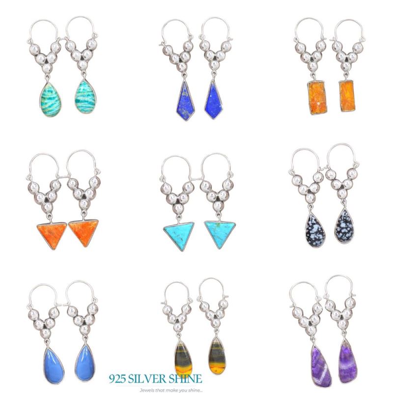 925 Sterling Silver Earrings In Natural Amazonite Gemstone 925SE3073_3
