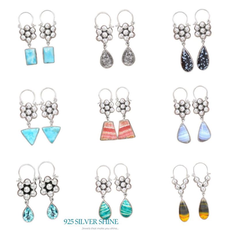 Natural Amazonite Gemstone Earrings In 925 Sterling Silver Jewelry 925SE3085_3