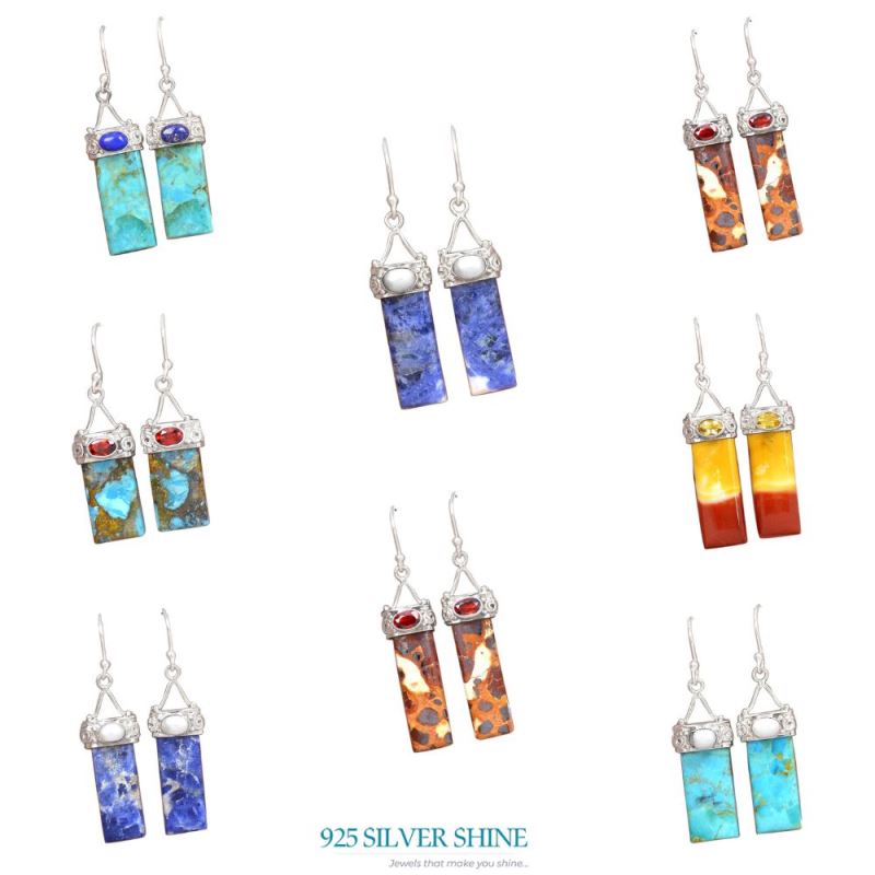925 Sterling Silver Handmade Earrings In Multi Gemstone Jewelry 925SE3104_3