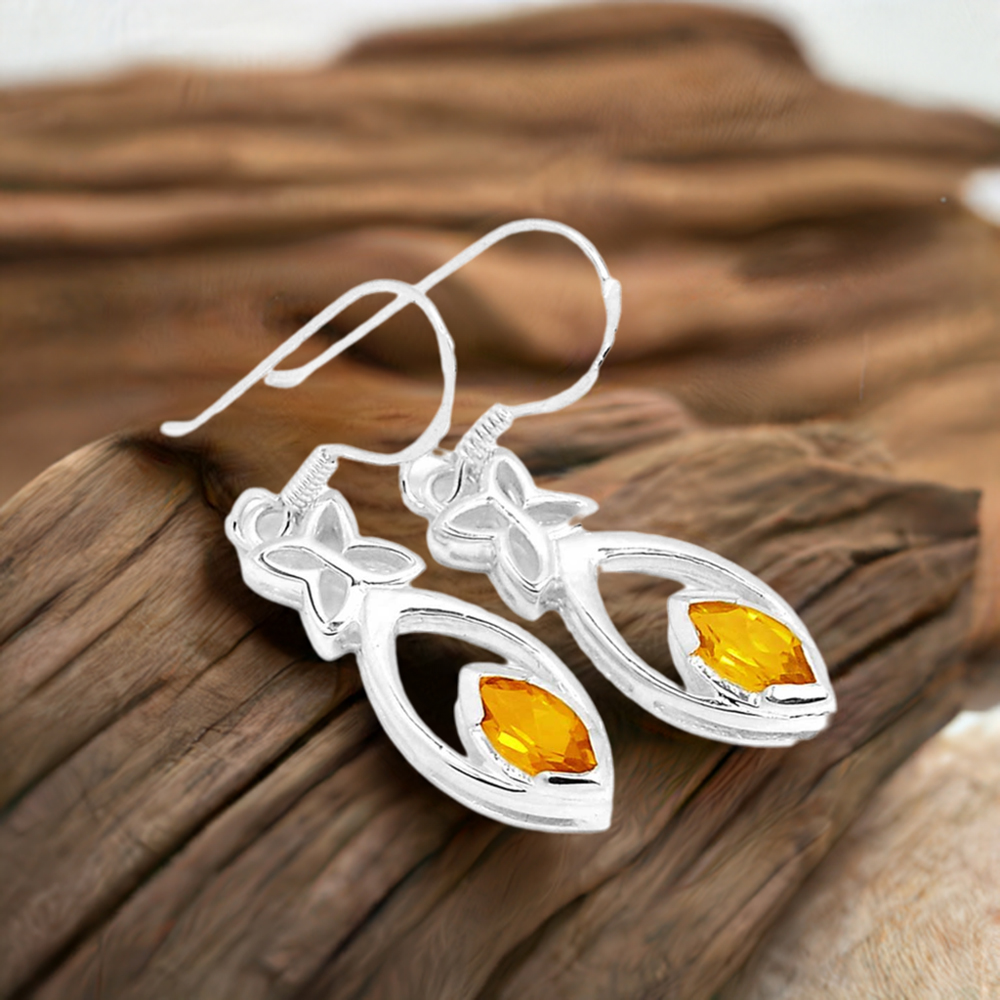 Genuine Citrine Gemstone Earrings In 925 Sterling Silver Jewelry 925SE334