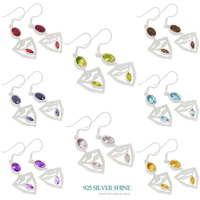 925 Sterling Silver Earrings In Amethyst Gemstone Jewelry 925SE357_0