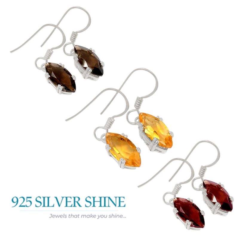 Fine 925 Sterling Silver Earrings In Natural Smoky Quartz Gemstone 925SE384_1