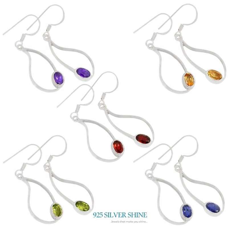 Fine 925 Sterling Silver Earrings In Semi Precious Amethyst Gemstone 925SE385_1