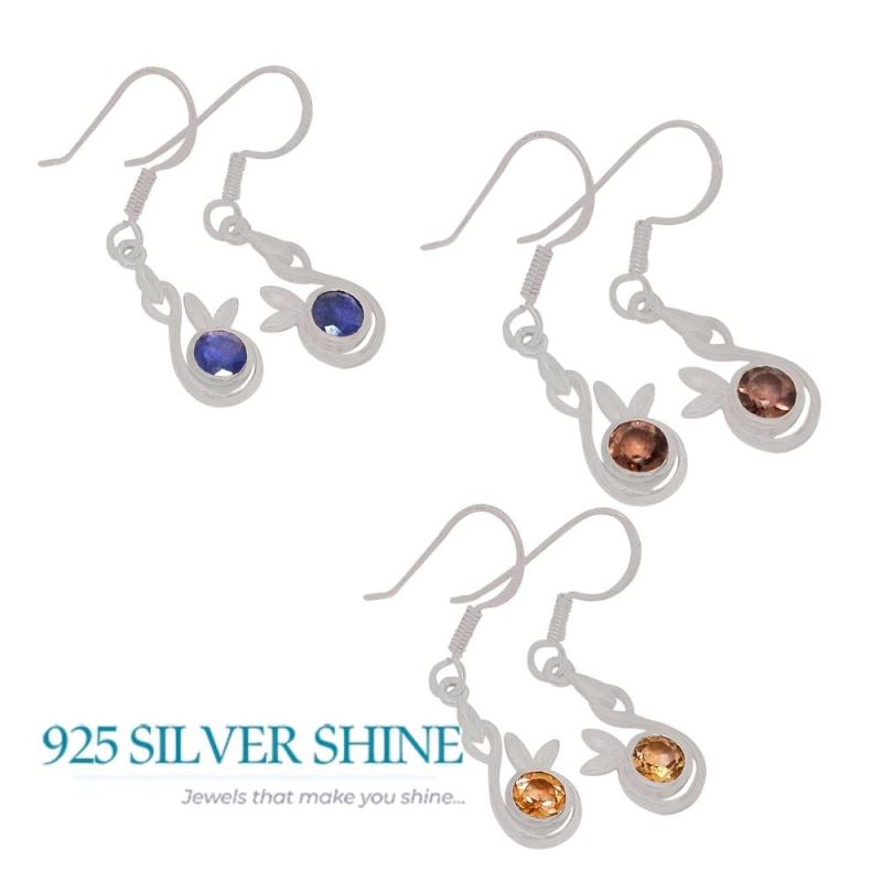 Semi Precious Citrine Gemstone Earrings In Fine 925 Sterling Silver 925SE394_0