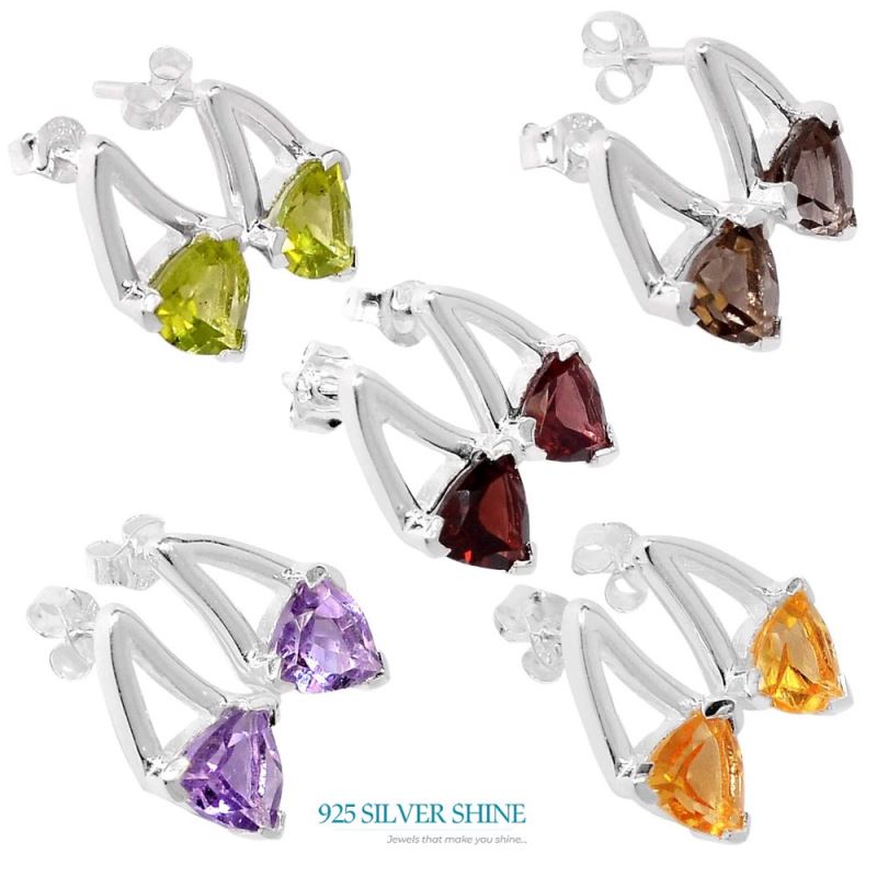 925 Sterling Silver Earrings In Semi Precious Amethyst Gemstone 925SE403_1