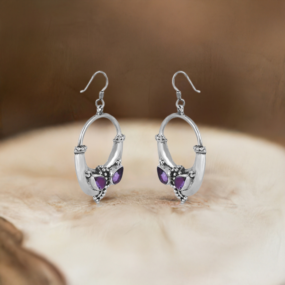 Amethyst Semi Precious Stone Earring In Sterling Silver Jewelry 925SE43_0