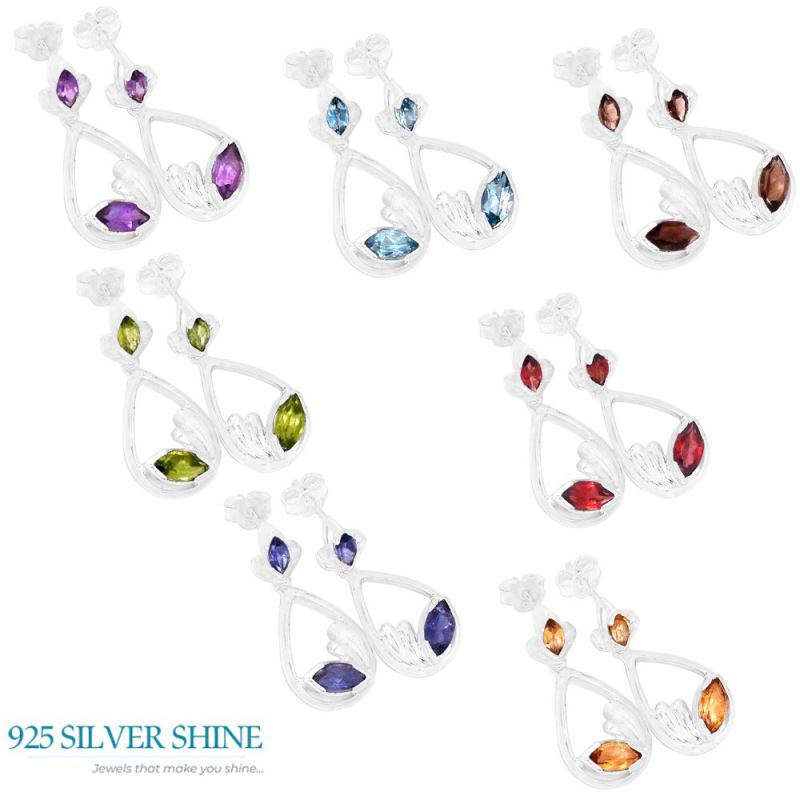 925 Sterling Silver Earrings In Garnet Gemstone Jewelry 925SE435_1