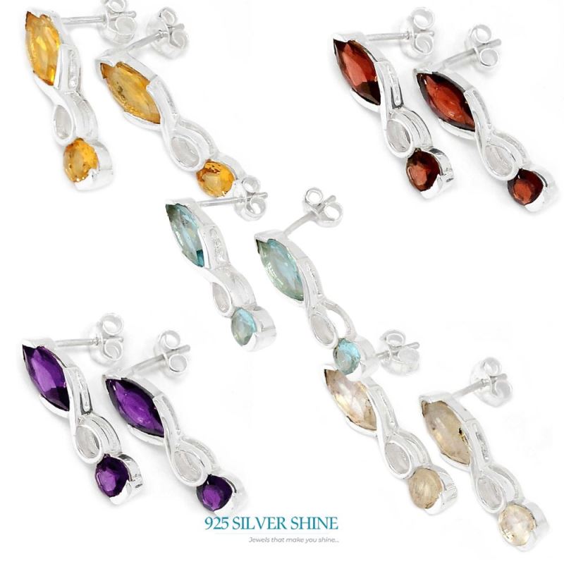 925 Sterling Silver Earrings In Amethyst Gemstone Jewelry 925SE446_1
