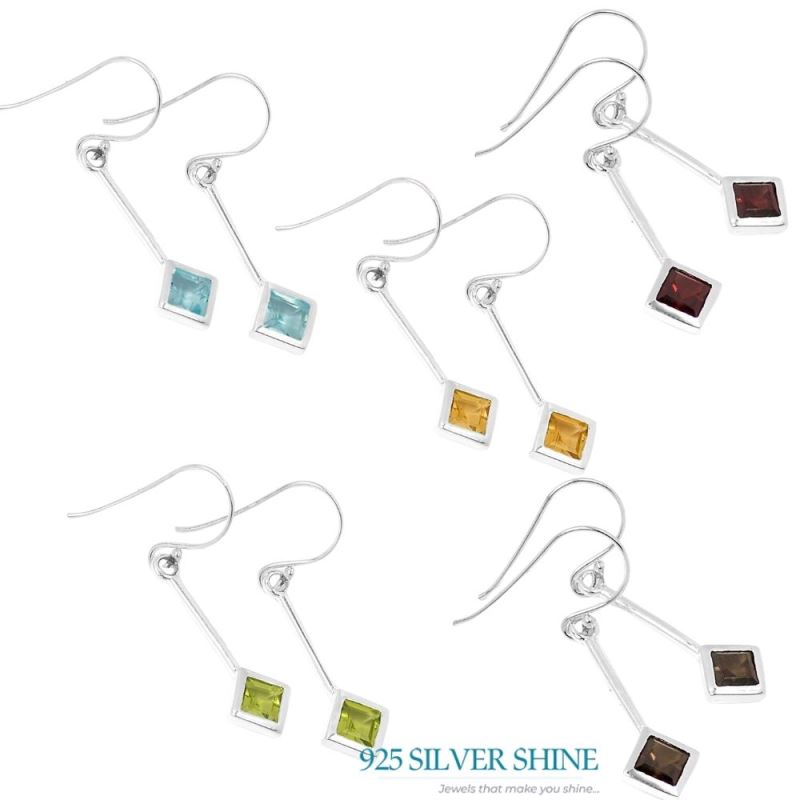 925 Sterling Silver Handmade Earrings In Blue Topaz Gemstone Jewelry 925SE451_1