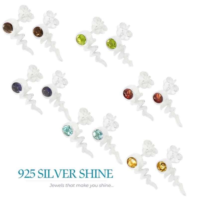 925 Sterling Silver Earrings In Semi Precious Blue Topaz Gemstone 925SE479_0