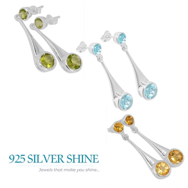 925 Sterling Silver Earrings In Genuine Citrine Gemstone 925SE486_1