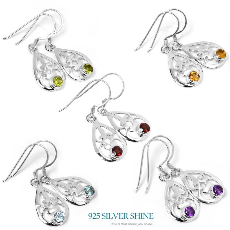 925 Sterling Silver Earrings In Garnet Gemstone Jewelry 925SE512_1
